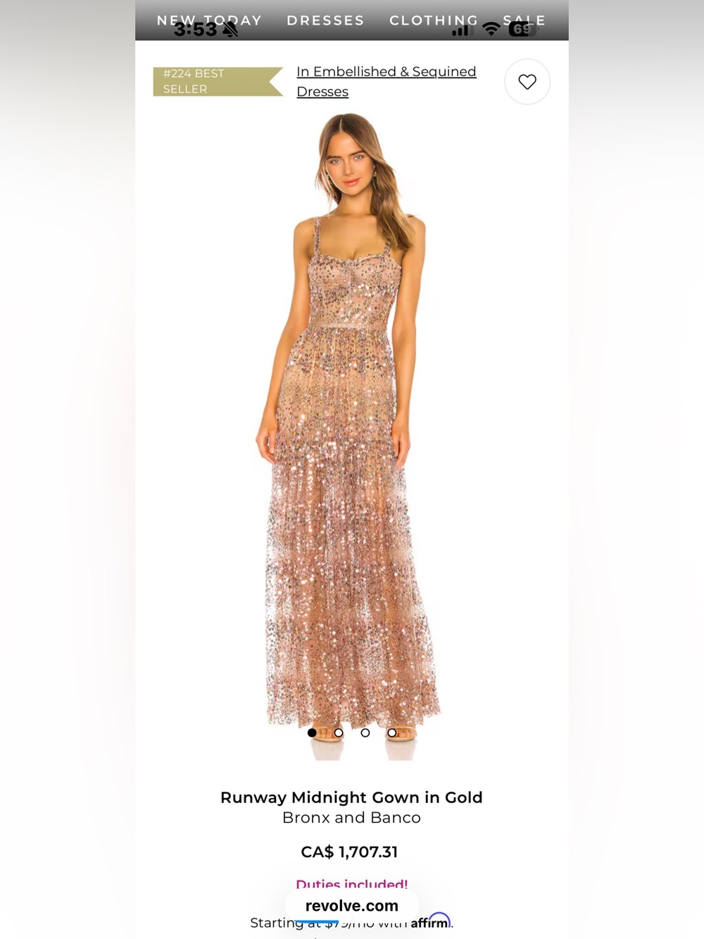 Bronx and Banco Rosegold Sequin Strapless Tiered Gown